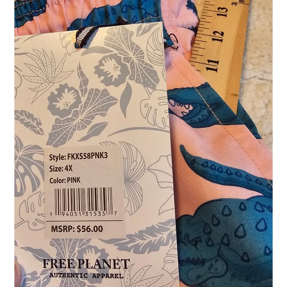 NWT Free Planet Mens SZ 4X Swim Trunks Pink with Alligators $56